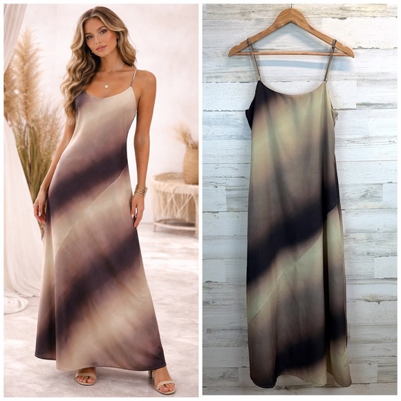 Miou Muse Dresses & Skirts - NWT Miou Muse Ombré Maxi Slip Dress M Neutral Boho Y2K Spaghetti Strap Romantic